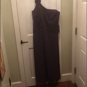 Long one shoulder purple bridesmaid dress
